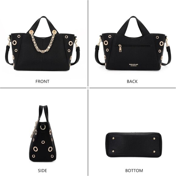 Leather Tote Bag for Women Vegan Shoulder Crossbody Purses with Strap - Picture 6 of 9